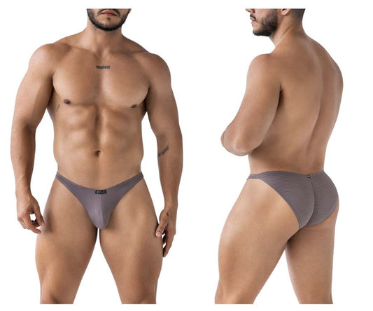 Xtremen 91224 microfiber bikini briefs in gray with gray textured mesh, subtle pattern, and small front brand logo