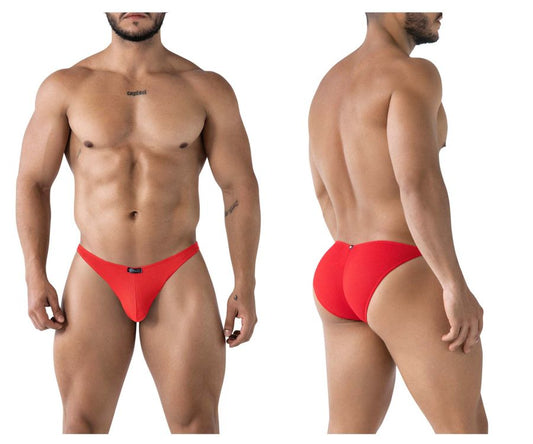 Xtremen 91224 microfiber bikini briefs in red with a sleek textured design for men