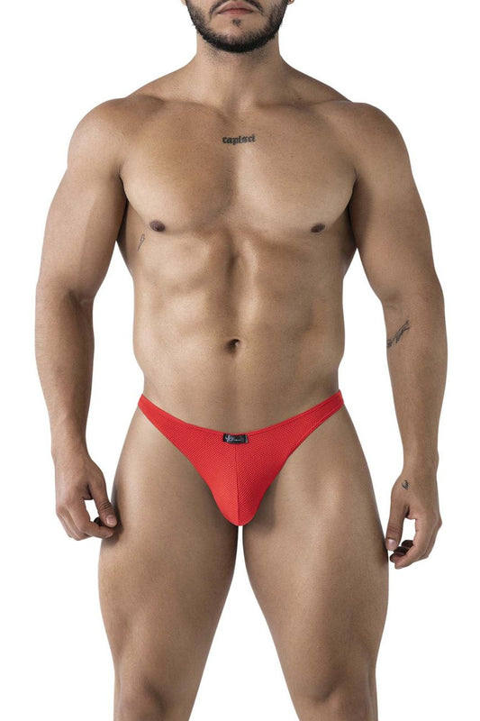 Red mesh microfiber briefs with a small black logo on the front from xtremen 91224 microfiber bikini color red