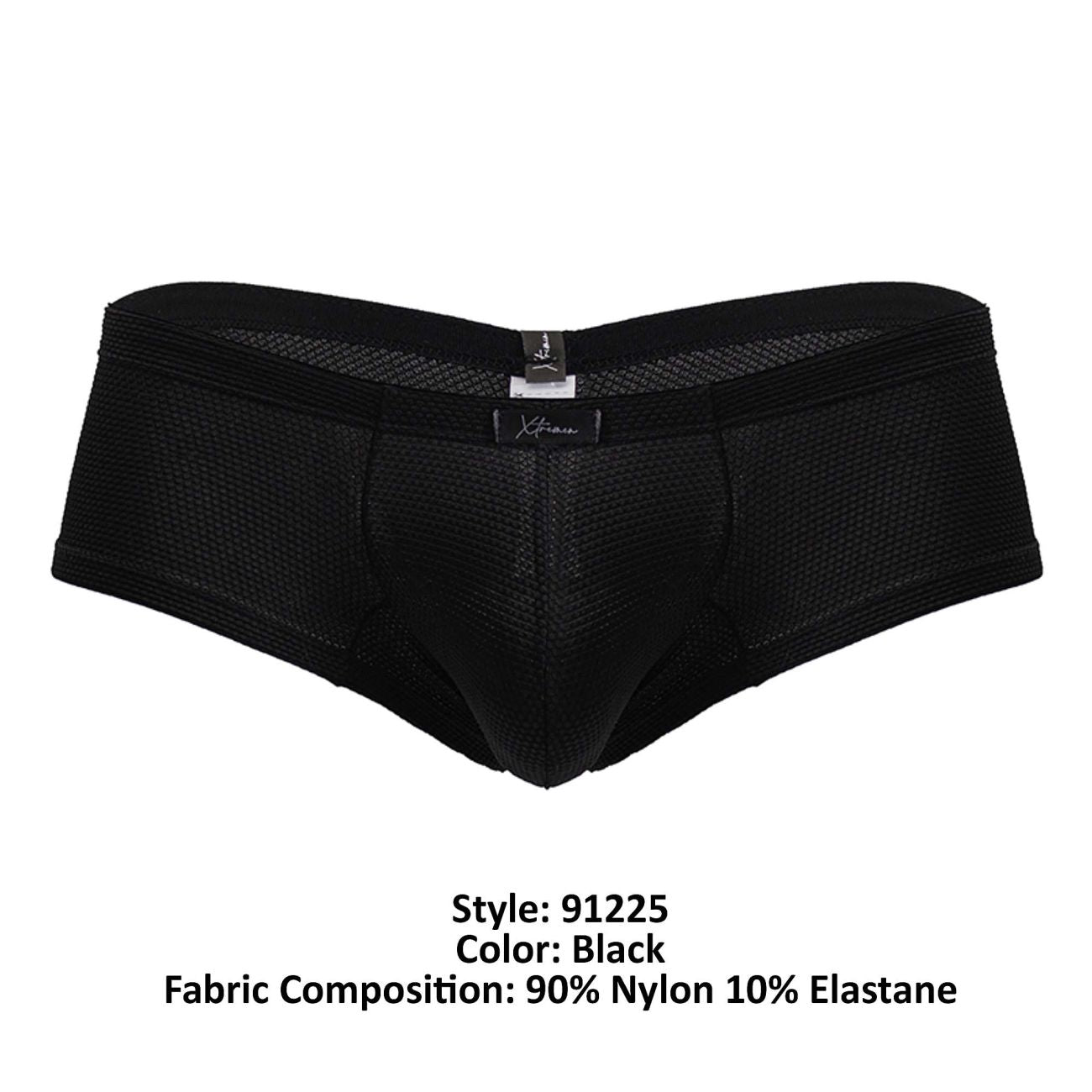 Black mesh Xtremen 91225 microfiber trunks made of 90 percent nylon 10 percent elastane with branded waistband tag