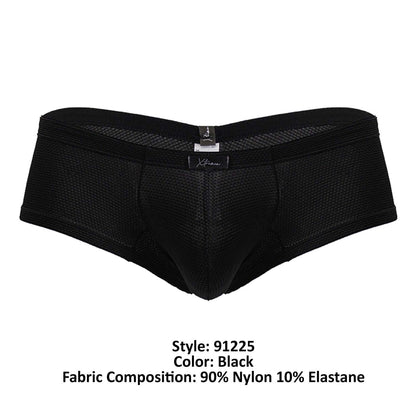 Black mesh Xtremen 91225 microfiber trunks made of 90 percent nylon 10 percent elastane with branded waistband tag