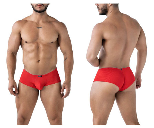 Xtremen 91225 red microfiber men’s briefs with textured fabric snug fit and small black brand tag on waistband