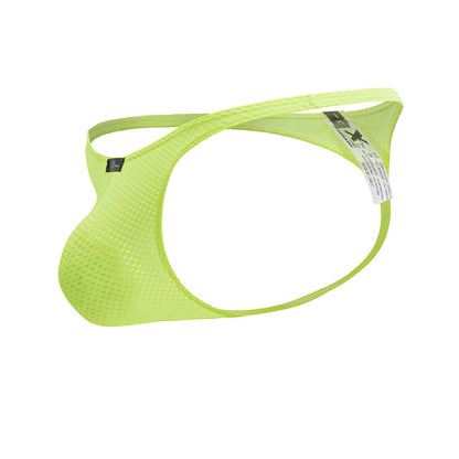 Bright lime green xtremen 91226 microfiber men’s thong with supportive contoured mesh design