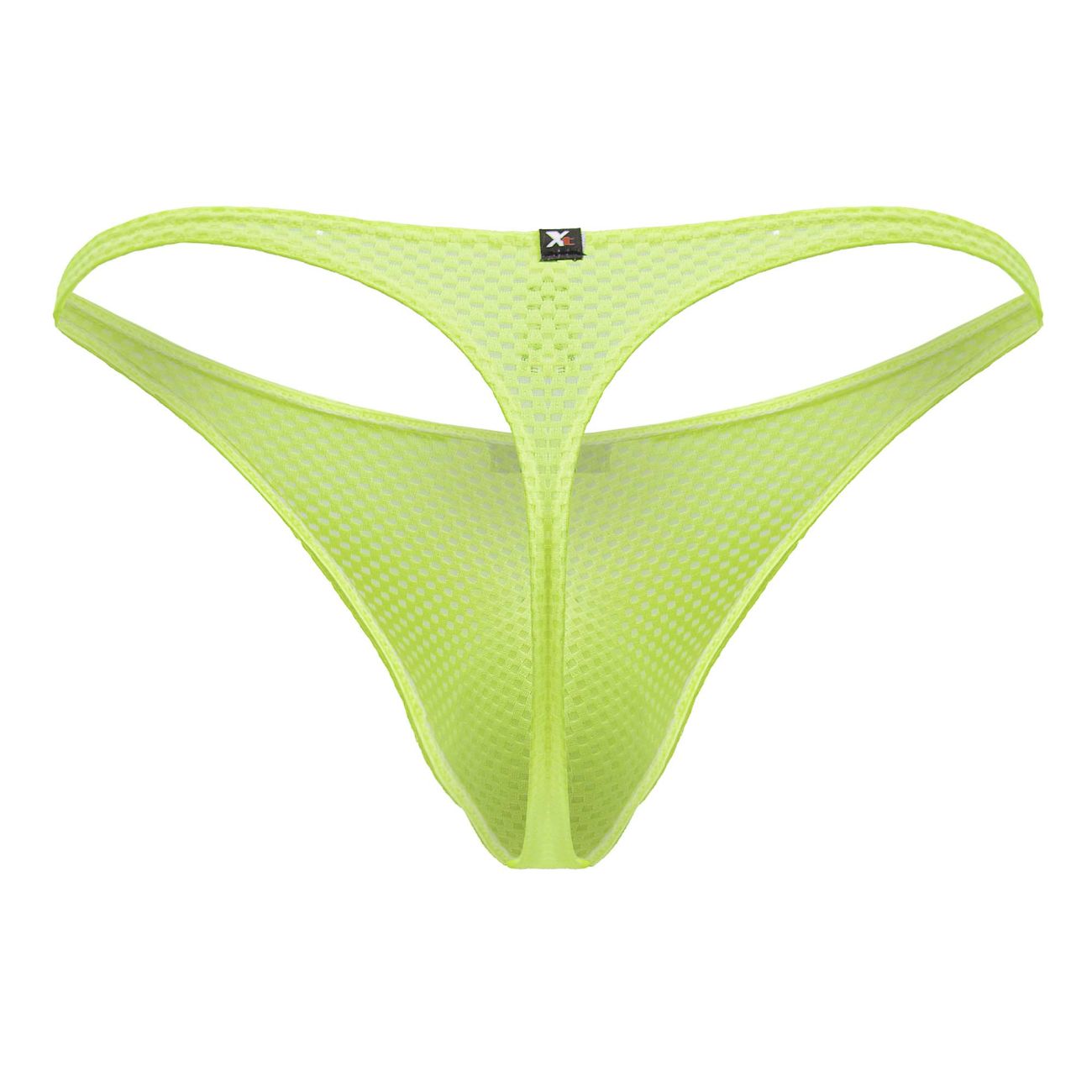 Neon green xtremen 91226 microfiber mesh thong showing the back with thin design and small black brand tag