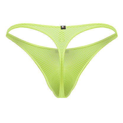 Neon green xtremen 91226 microfiber mesh thong showing the back with thin design and small black brand tag
