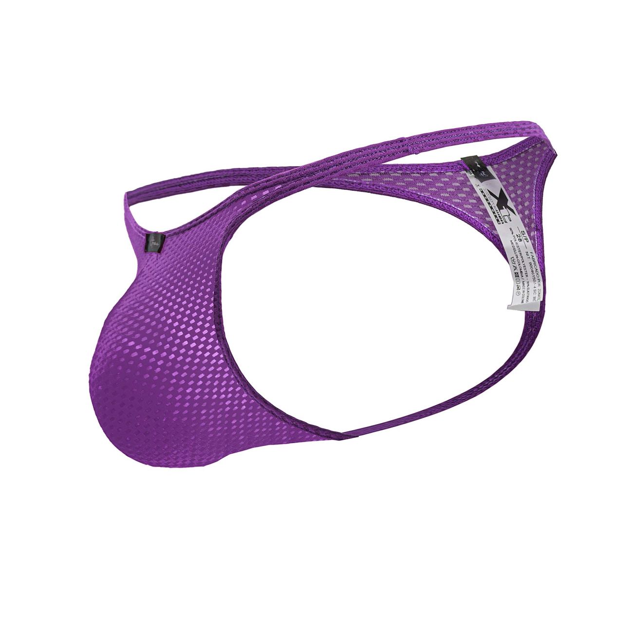 Purple xtremen 91226 microfiber thong with mesh fabric, contoured support, and reinforced edges front view