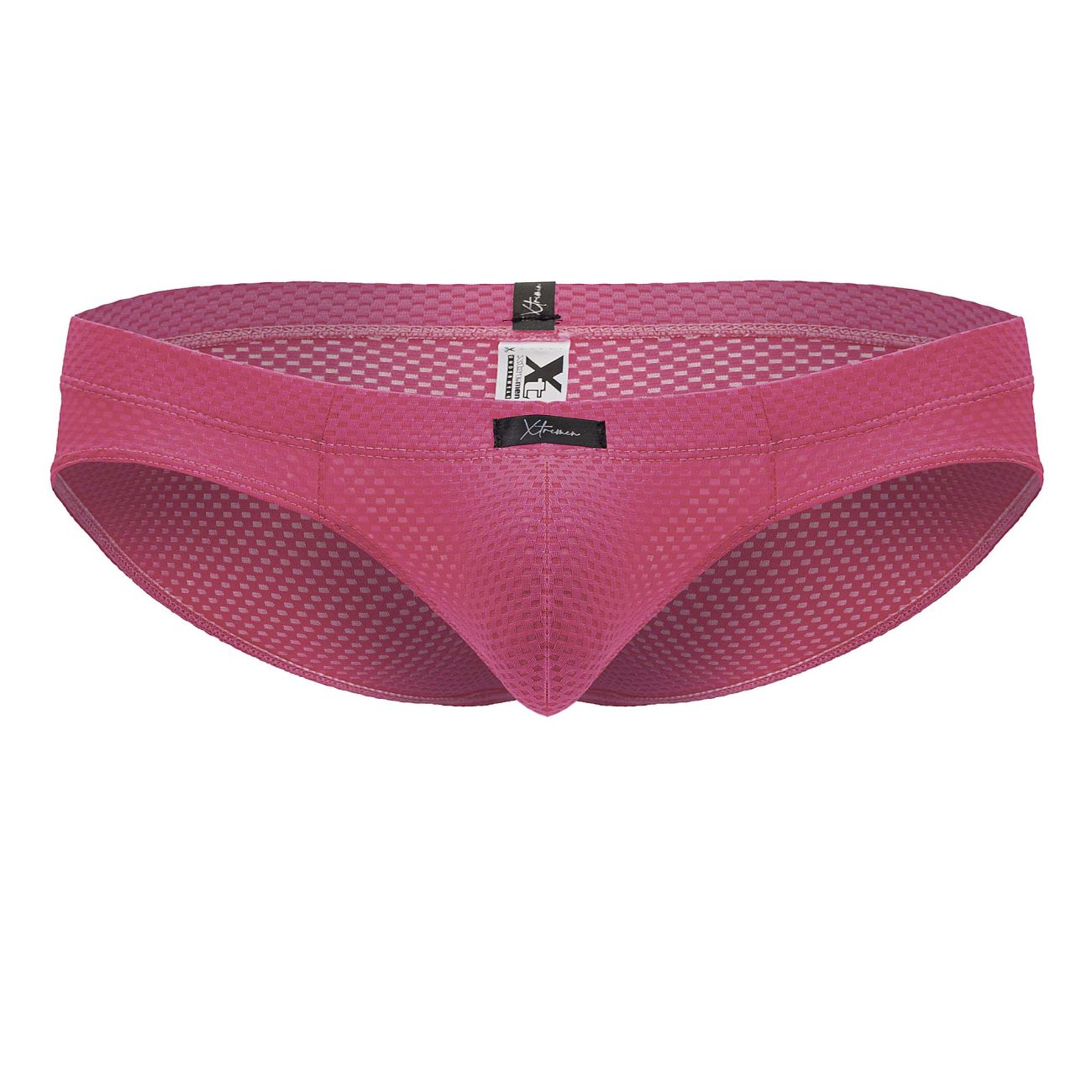 A vibrant fuchsia pink xtremen 91227 microfiber brief with a snug contoured mesh design and branded tags