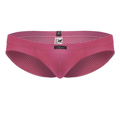 A vibrant fuchsia pink xtremen 91227 microfiber brief with a snug contoured mesh design and branded tags