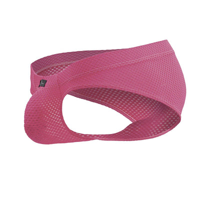 Xtremen 91227 microfiber briefs in fuchsia with pink mesh athletic supporter featuring contoured design and reinforced seams