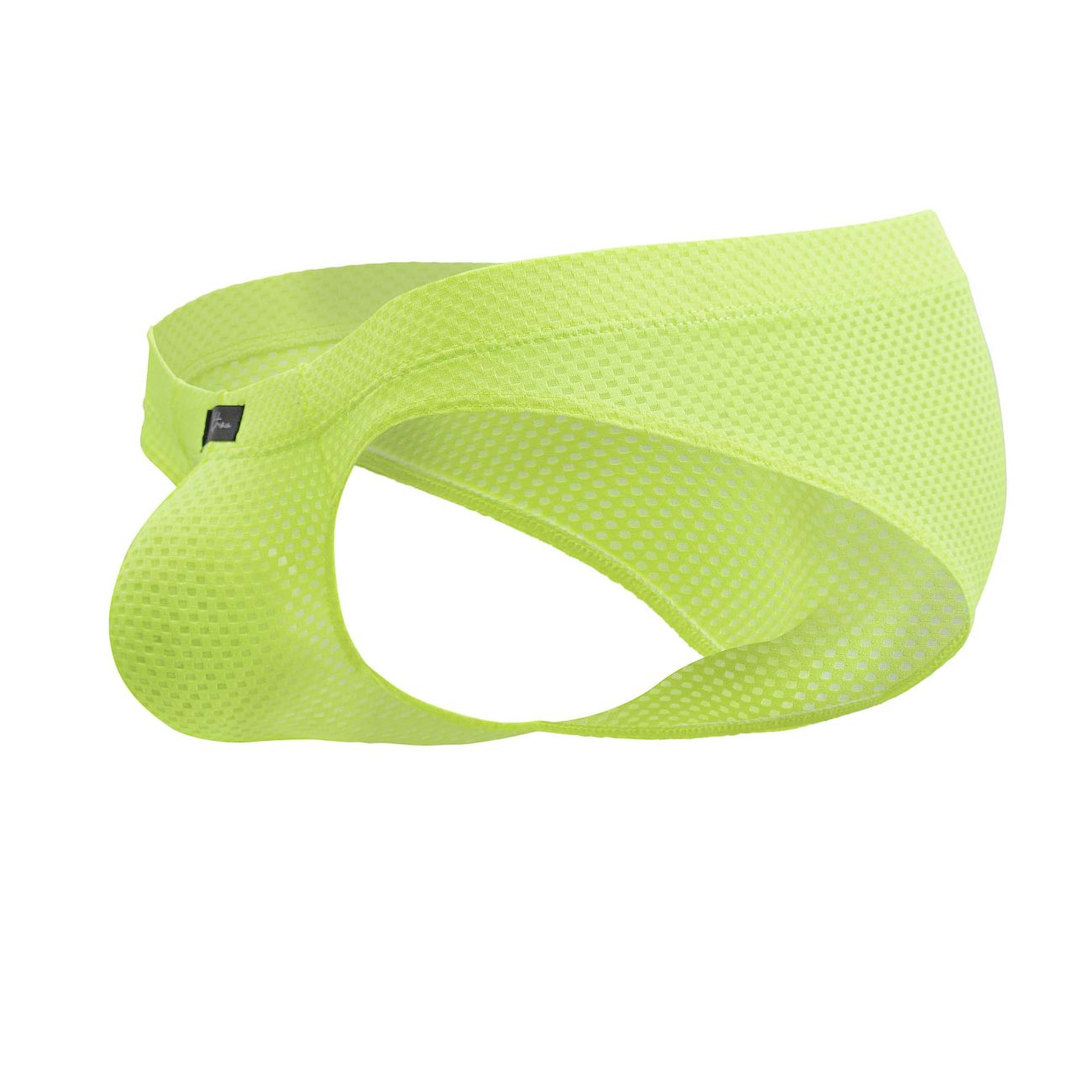 Xtremen 91227 microfiber briefs in neon green featuring a neon green mesh athletic supporter with contoured design and elastic waistband