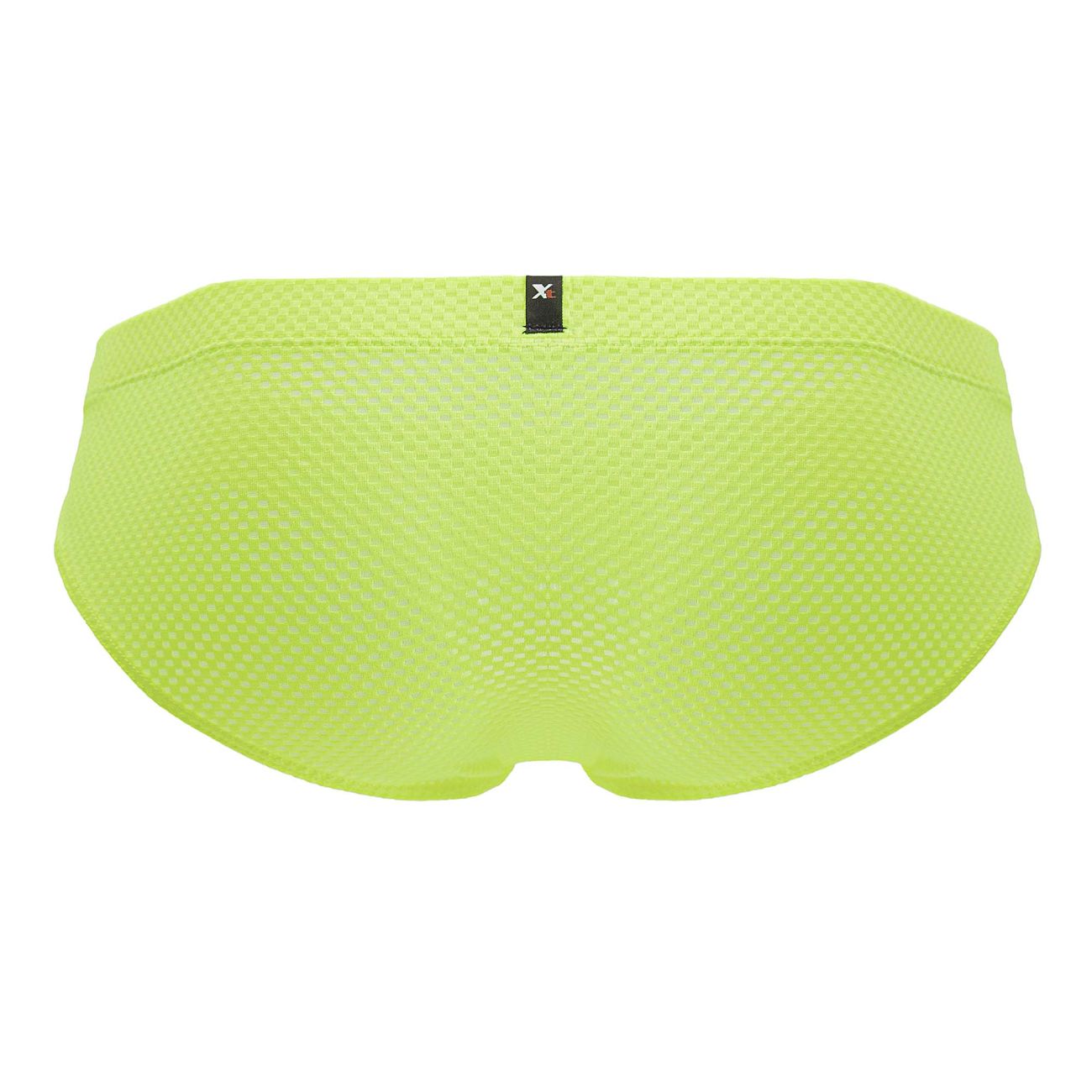 Bright lime green Xtremen 91227 microfiber mesh swim trunks with black brand tag at waistband front side visible