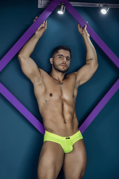 Neon green microfiber mesh briefs xtremen 91227 with breathable fabric for comfortable everyday wear