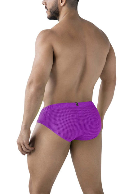 Vibrant purple xtremen 91227 microfiber briefs with snug fit mesh fabric and elastic waistband for swimwear use