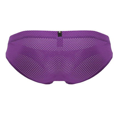 Purple Xtremen 91227 microfiber briefs with a subtle textured pattern and small black brand tag at the waistband