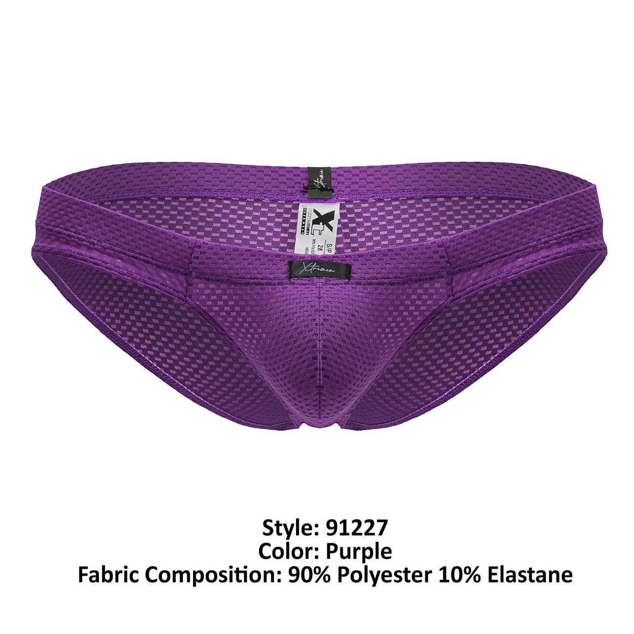 Purple xtremen 91227 microfiber briefs with breathable mesh grid pattern and elastic waistband