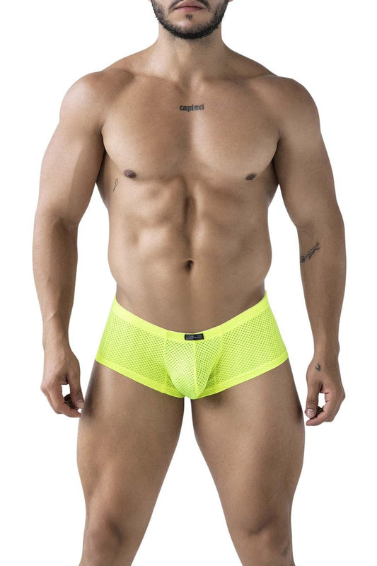 Bright neon yellow mesh briefs with sleek form-fitting design in xtremen 91228 microfiber trunks neon green color