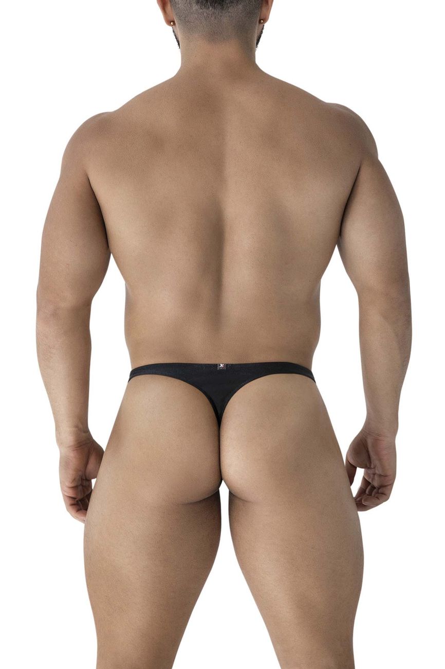 Back side of black xtremen 91232 microfiber thong with small logo on the backband for comfortable wear