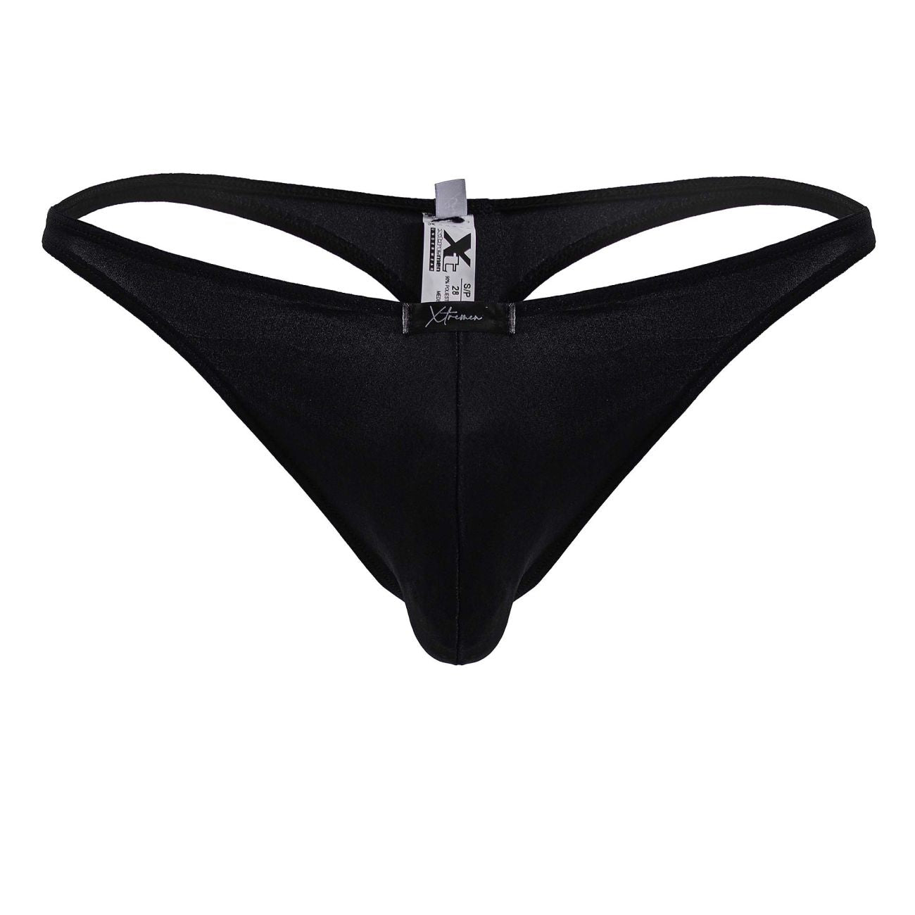 Black xtremen 91232 microfiber thong made of smooth stretchy fabric with sleek minimalist design front view