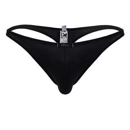 Black xtremen 91232 microfiber thong made of smooth stretchy fabric with sleek minimalist design front view