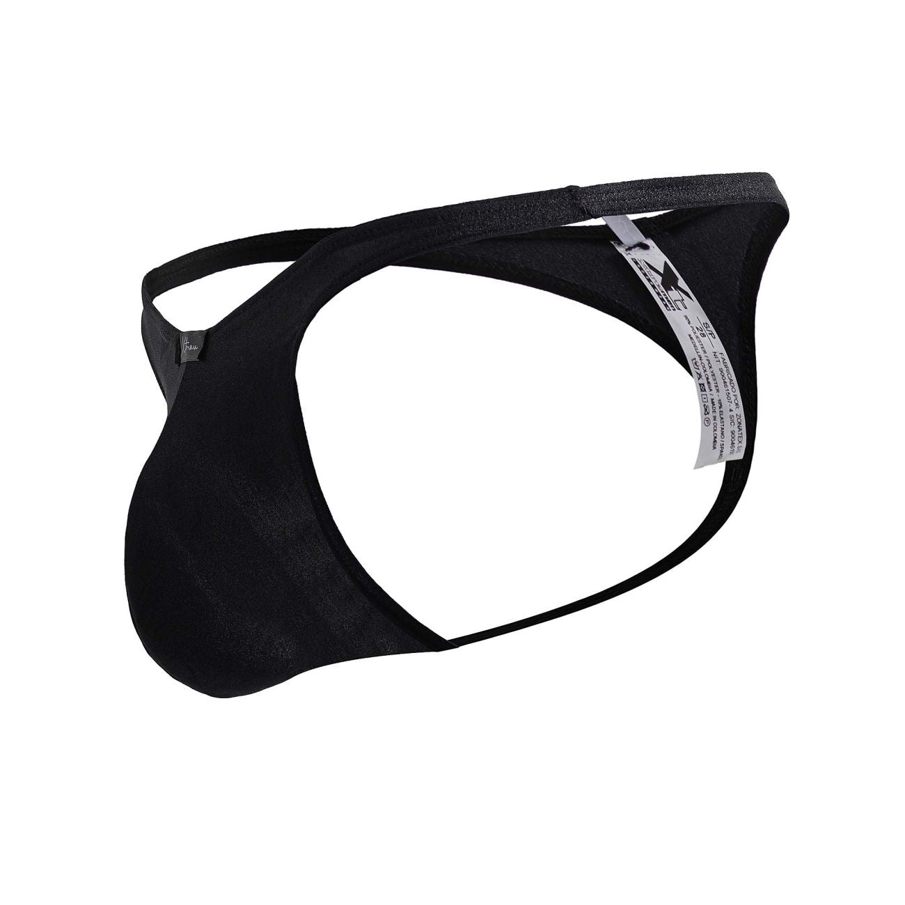 Black xtremen 91232 microfiber thong with sleek form-fitting design and thin elastic straps shown from the back