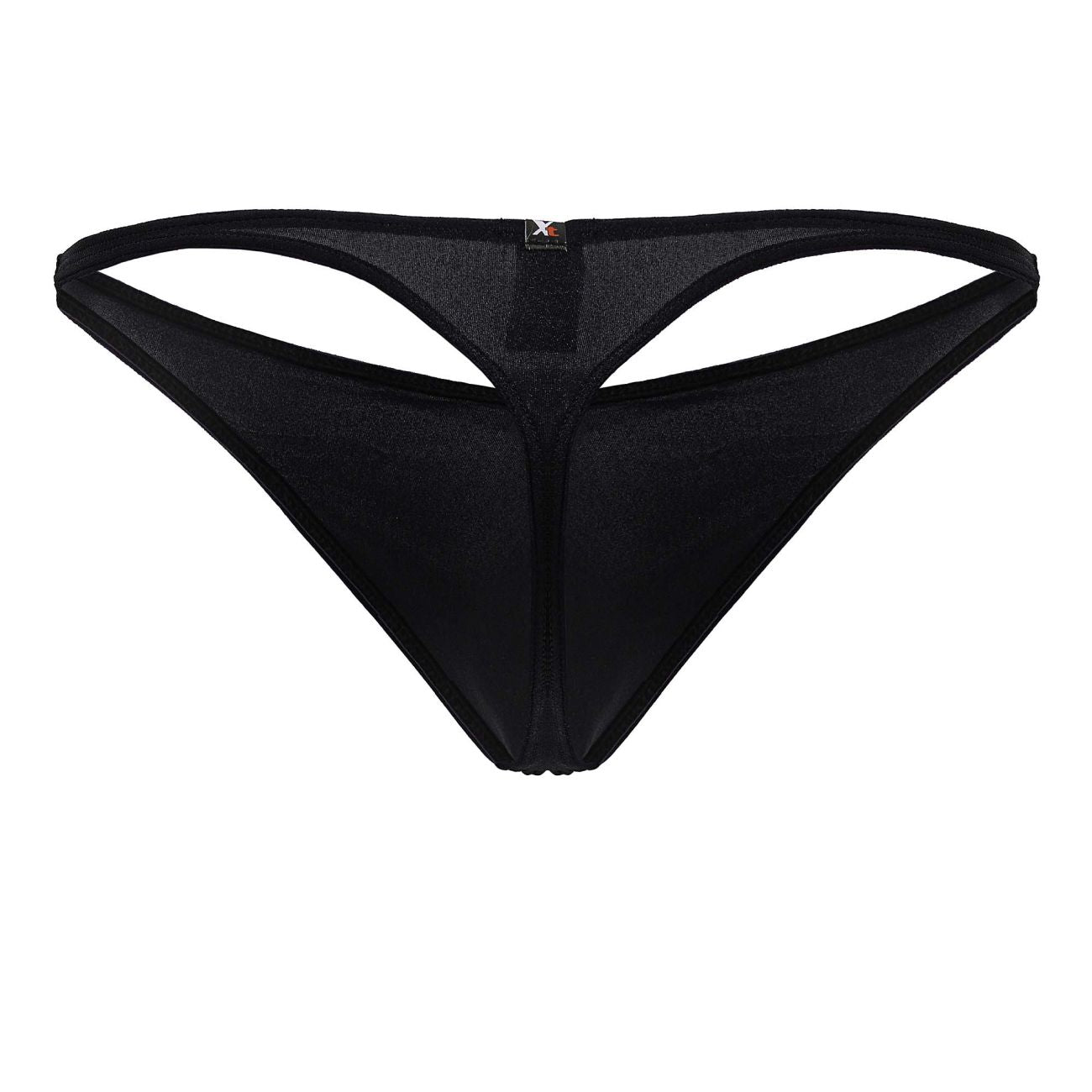 Black xtremen 91232 microfiber thong with sleek stretchy fabric and distinctive cut-out back design shown from the back