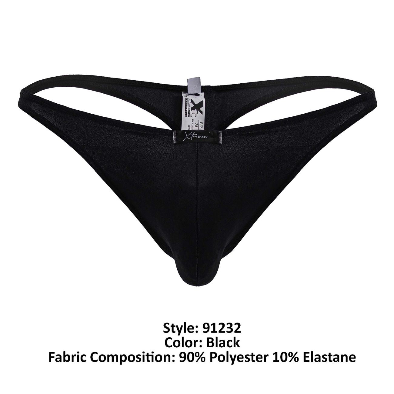 Black xtremen 91232 microfiber thong with smooth form-fitting design made of 90 polyester 10 elastane fabric