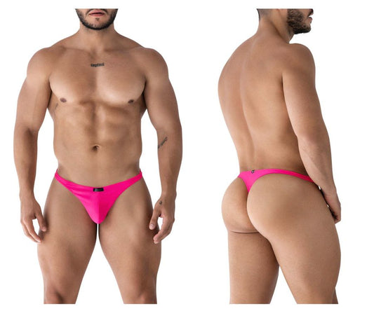Bright pink xtremen 91232 microfiber thong made of smooth stretch fabric with a form-fitting design visible from the back