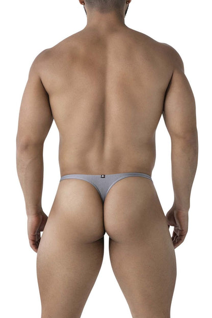 Back side of gray xtremen 91232 microfiber thong with form-fitting design and subtle logo on the backband