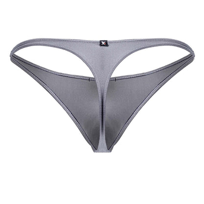 Gray xtremen 91232 microfiber thong with sleek minimalist design and smooth fabric finish shown from the back side