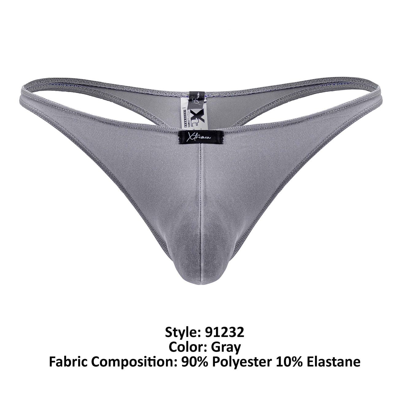 Gray xtremen 91232 microfiber thong made of smooth stretchy polyester and elastane blend for men