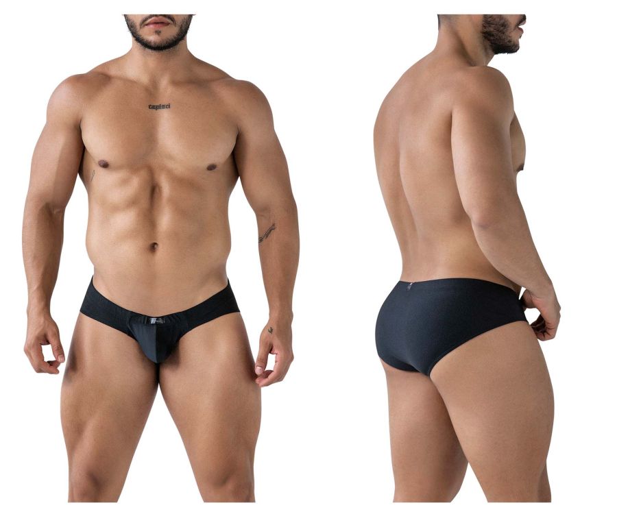 Black Xtremen 91233 microfiber briefs with sleek form-fitting design and subtle waistband branding front view