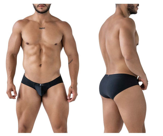 Black Xtremen 91233 microfiber briefs with sleek form-fitting design and subtle waistband branding front view