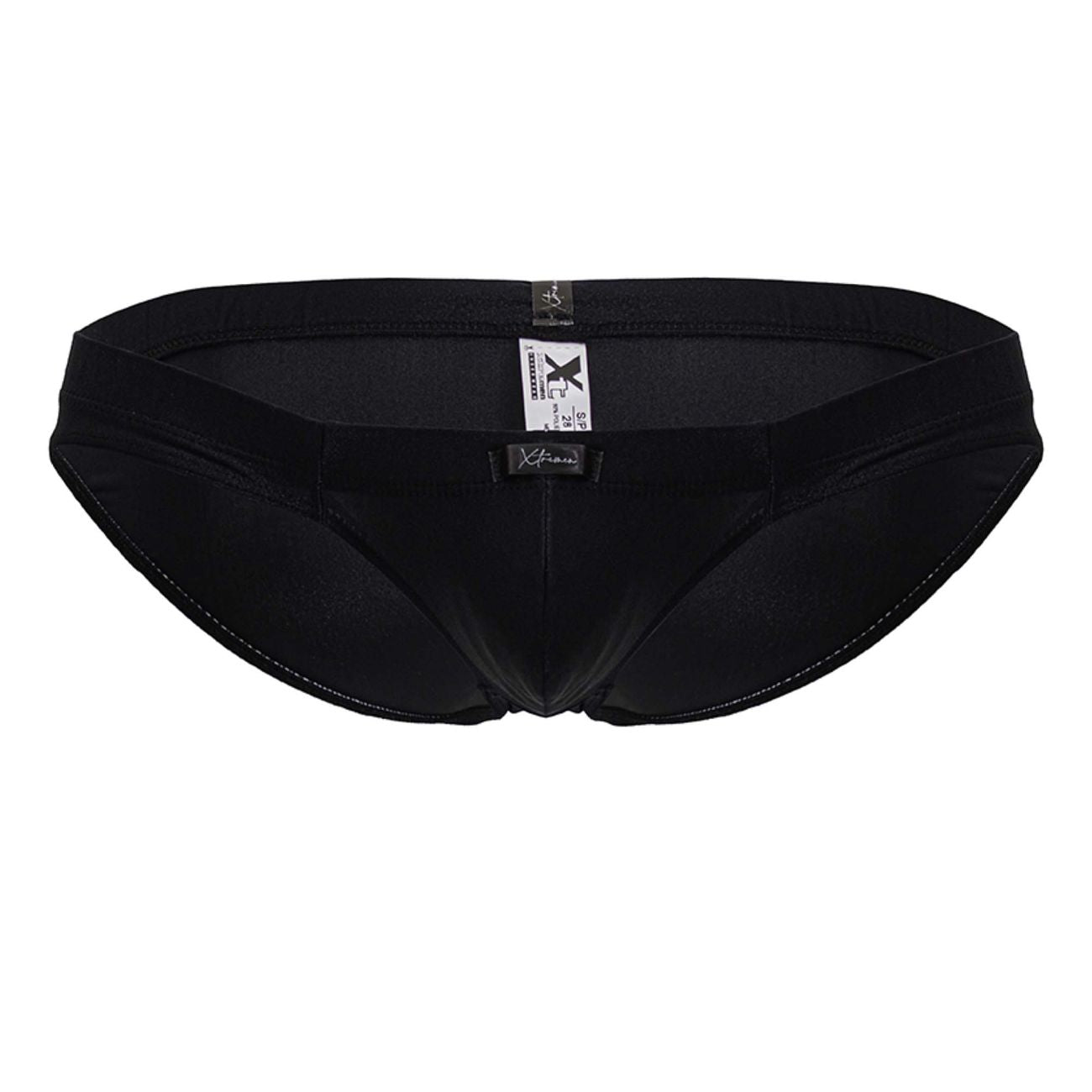 Black xtrmn 91233 microfiber briefs with a smooth form-fitting design and subtle stitching details in black