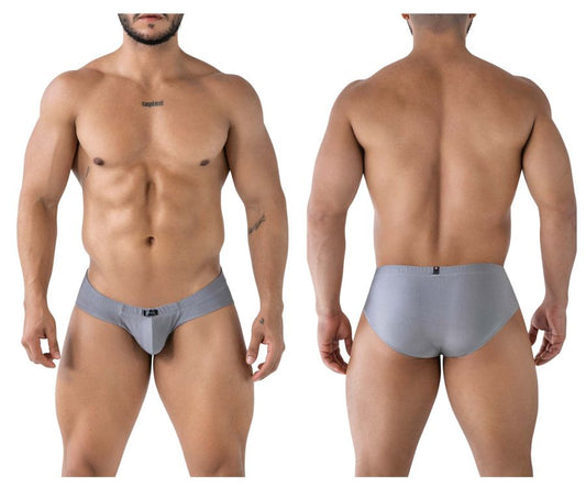 Gray xtremen 91233 microfiber briefs with sleek form-fitting design and subtle branded waistband in front view