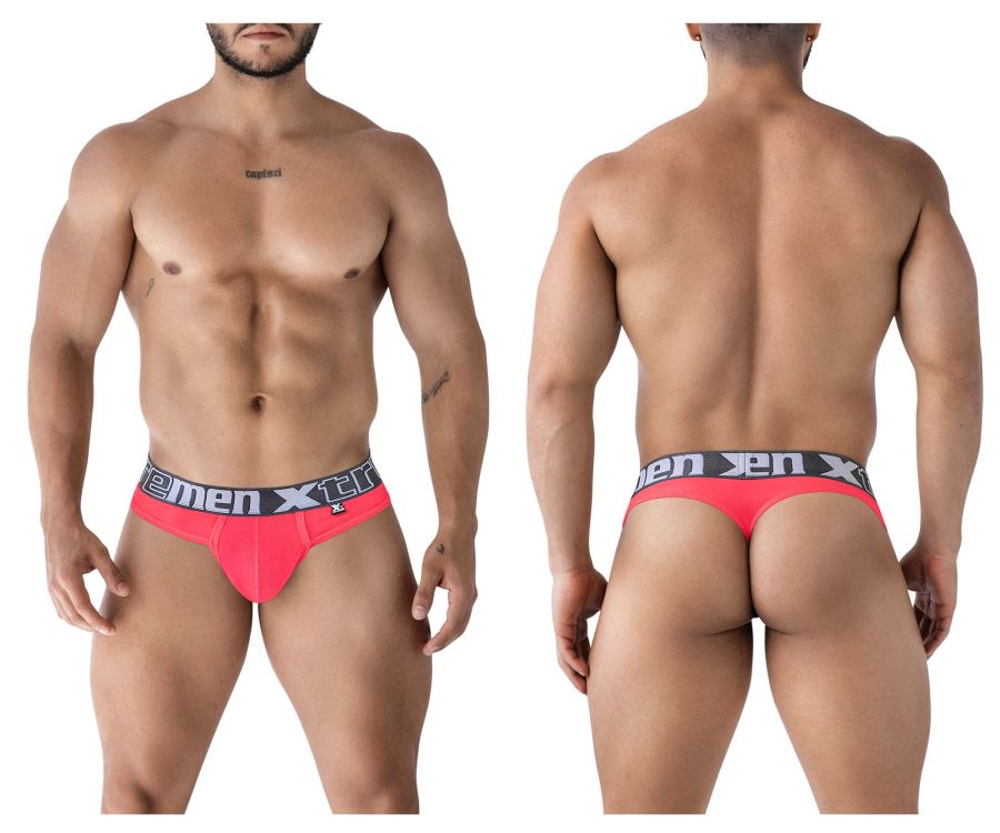 Bright pink xtremen 91235 microfiber men’s briefs with black elastic waistband and white xtreme logo