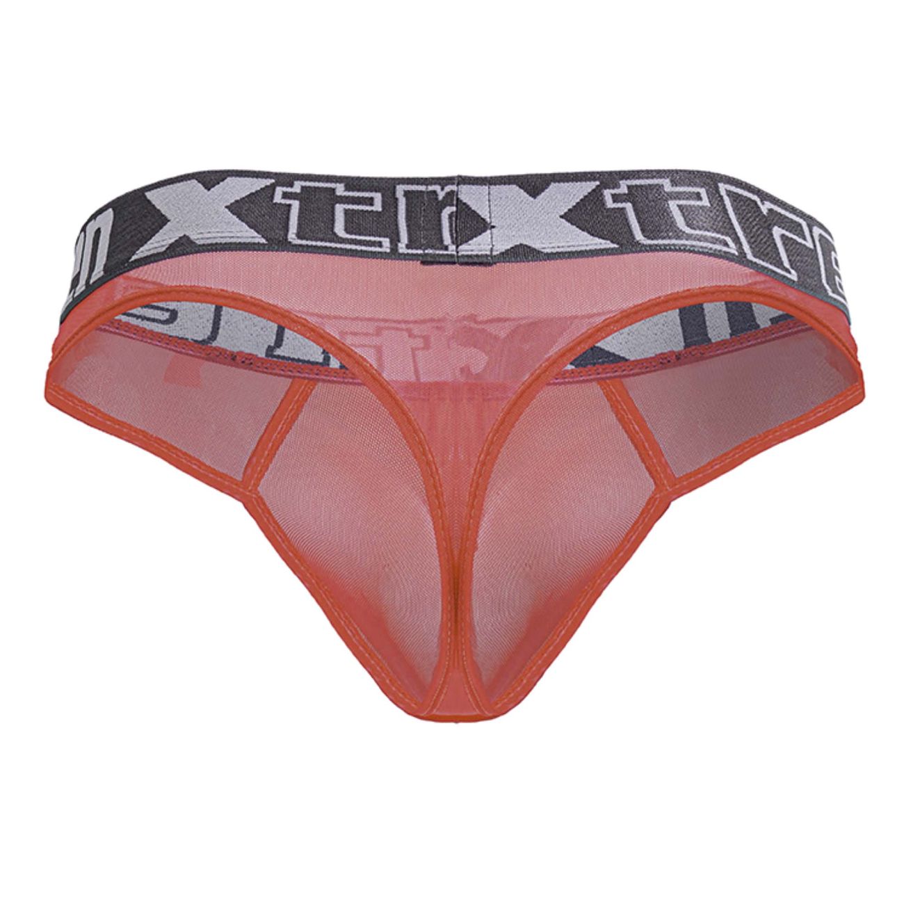Orange mesh xtremen 91235 microfiber thong with black and gray elastic waistband featuring xtreme logo