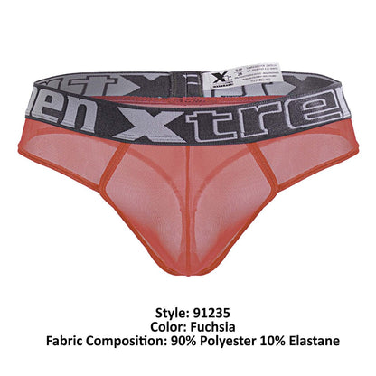 Fuchsia microfiber mesh thong with black and gray elastic waistband featuring xtreme logo from xtremen 91235 collection