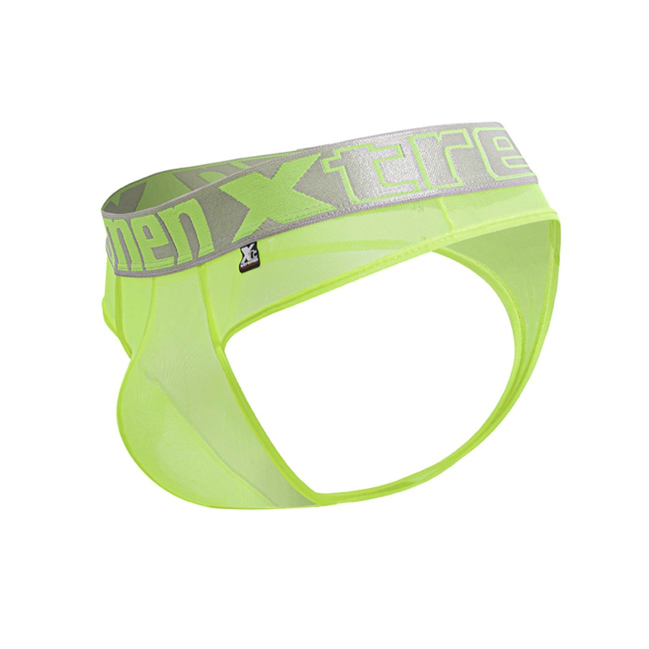Xtremen 91235 microfiber neon green mesh briefs with gray elastic waistband featuring xtreme logo in neon green