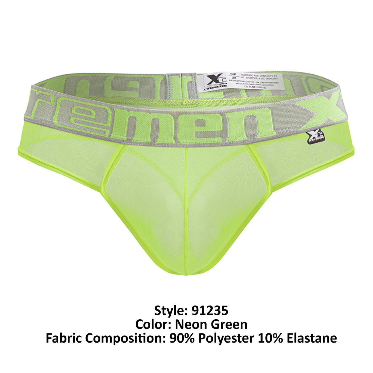 Neon green microfiber mesh briefs with gray xc logo waistband from xtremen 91235 collection