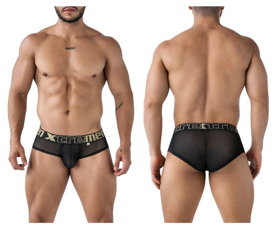Black xtremen 91236 microfiber briefs with gold and black mesh and xtreme waistband logo