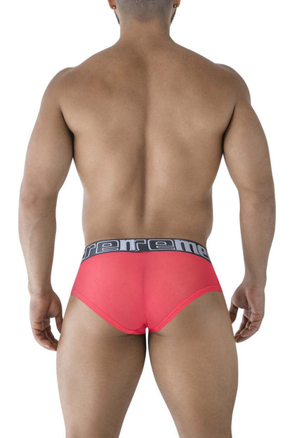 Bright pink fuchsia Xtremen 91236 microfiber briefs with black elastic waistband featuring rereme logo in white