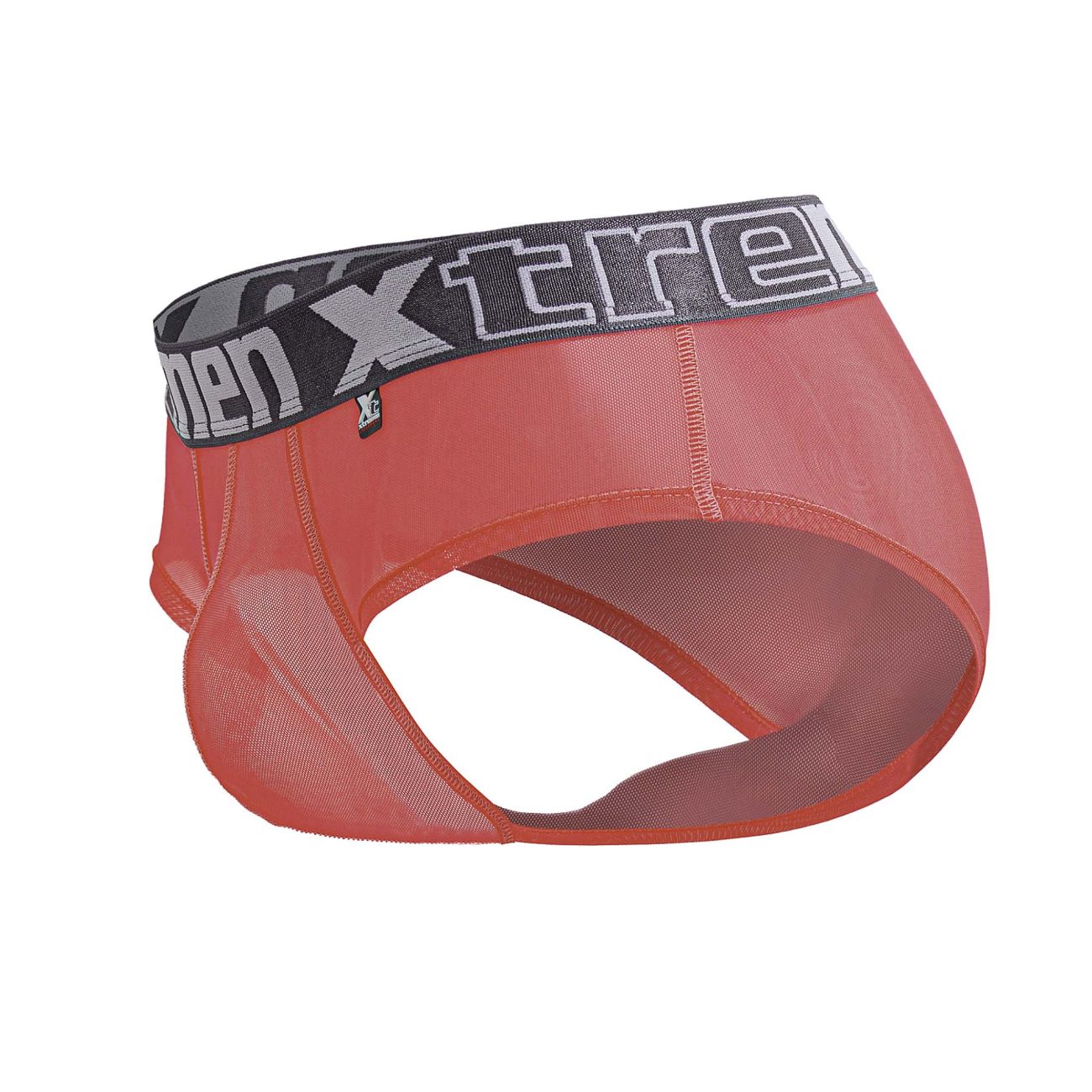 Red mesh xtremen 91236 microfiber briefs for men in fuchsia with black and gray elastic waistband featuring xtreme logo
