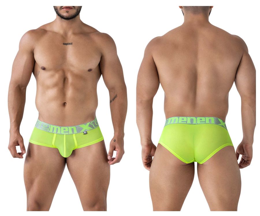 Xtremen 91236 microfiber neon green men’s briefs with bright neon green color and menx logo on elastic waistband
