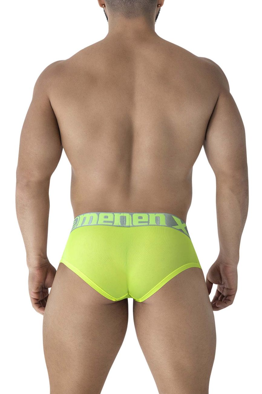 Bright neon green xtremen 91236 microfiber menenx briefs with matching waistband in dark gray logo