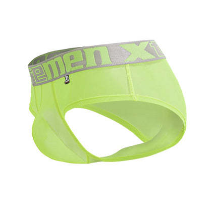 Xtremen 91236 microfiber men’s briefs in neon green with gray waistband and neon green xtreme logo