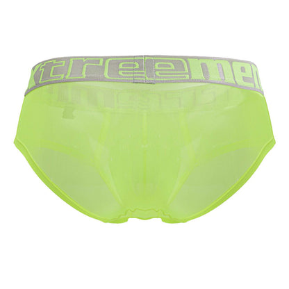 Xtremen 91236 microfiber briefs in neon green mesh with gray elastic waistband and neon green xtreme logo