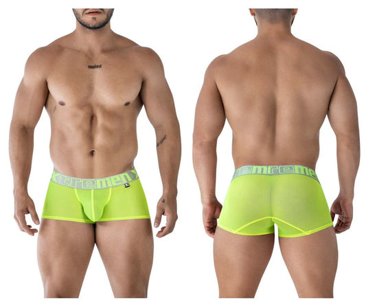 Xtremen 91237 neon green bright neon green sheer microfiber men’s briefs with extreme logo elastic waistband