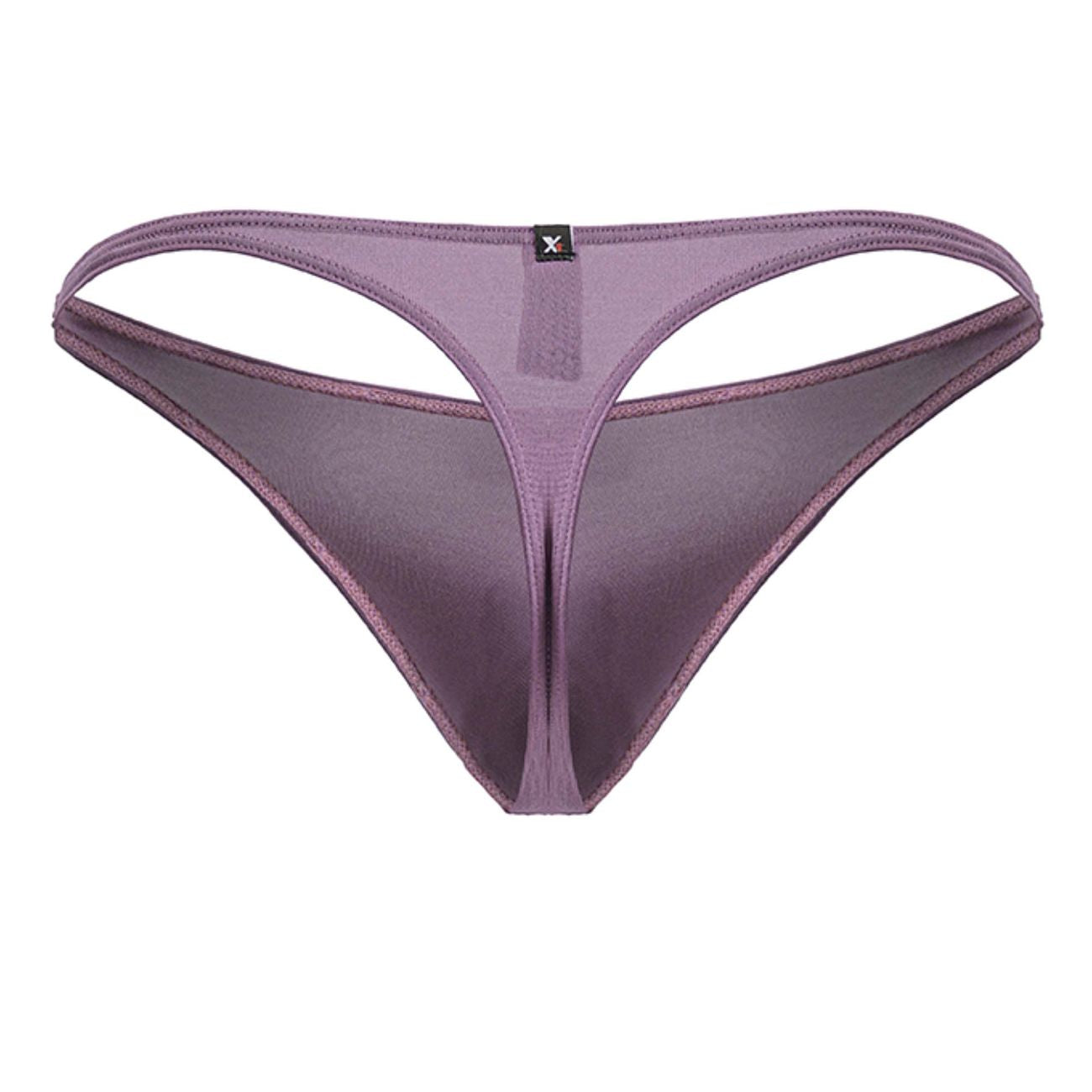 Purple blackberry microfiber thong from Xtremen 91238 with a thin supportive waistband and delicate edge stitching