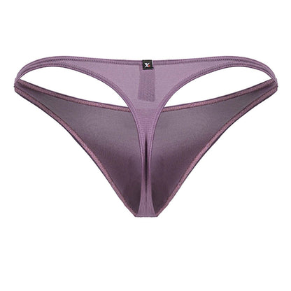 Purple blackberry microfiber thong from Xtremen 91238 with a thin supportive waistband and delicate edge stitching