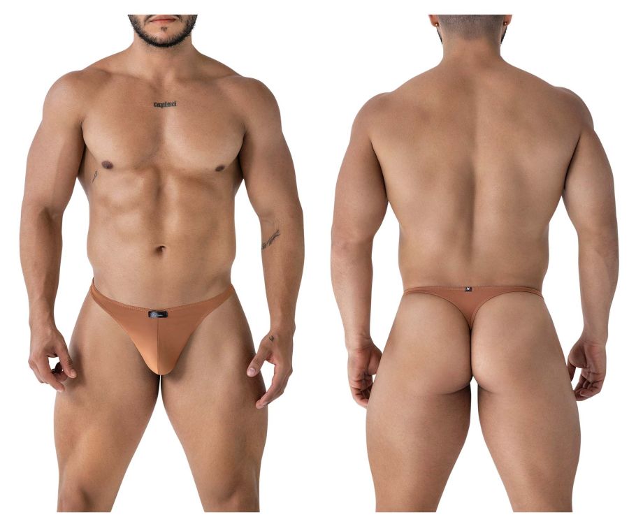 Tan xtremen 91238 microfiber thongs with form-fitting design and subtle branding on front waistband